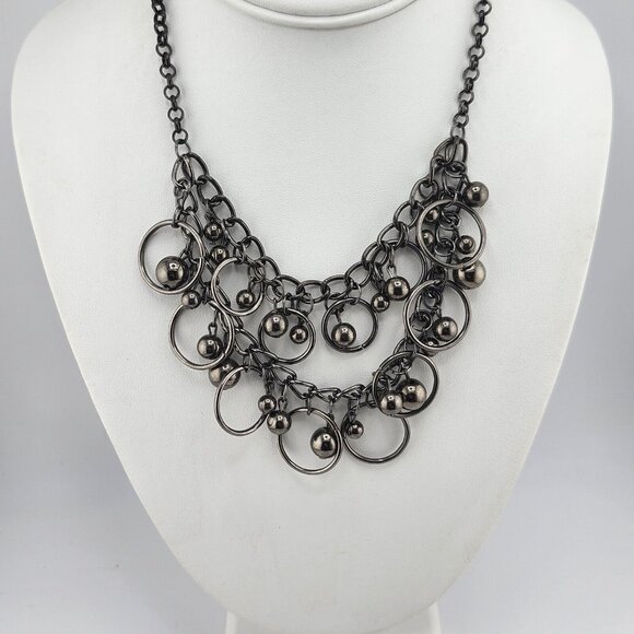 Gun Metal Layered‎ Bib Necklace - Picture 1 of 6